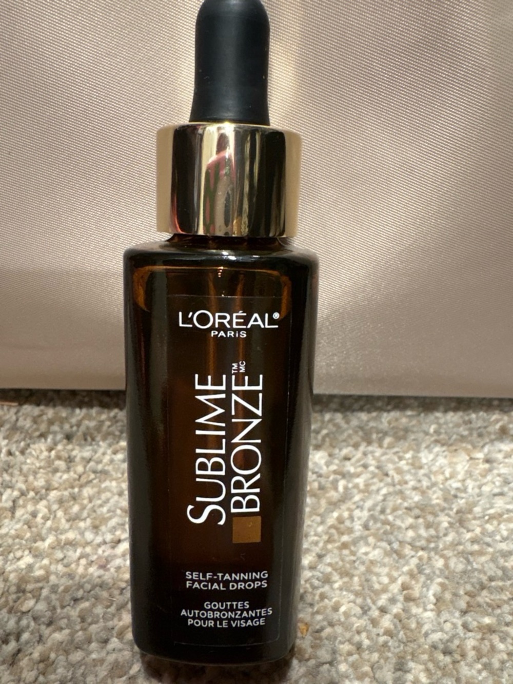 L'Oreal Sublime Bronze Facial Drops – Brown and Gold Bottle empty bottle